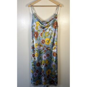 Emma and Michelle Floral Blue Slip Midi Dress Sexy Y2K Phoebe Friends Sz L Retro